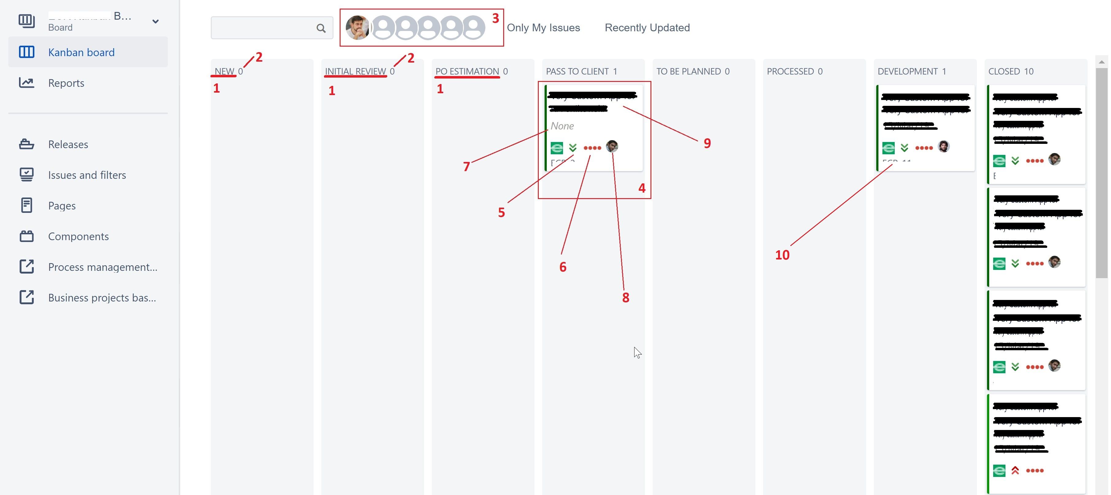 Скриншот. Пример проекта настроенного в онлайн инструменте JIRA