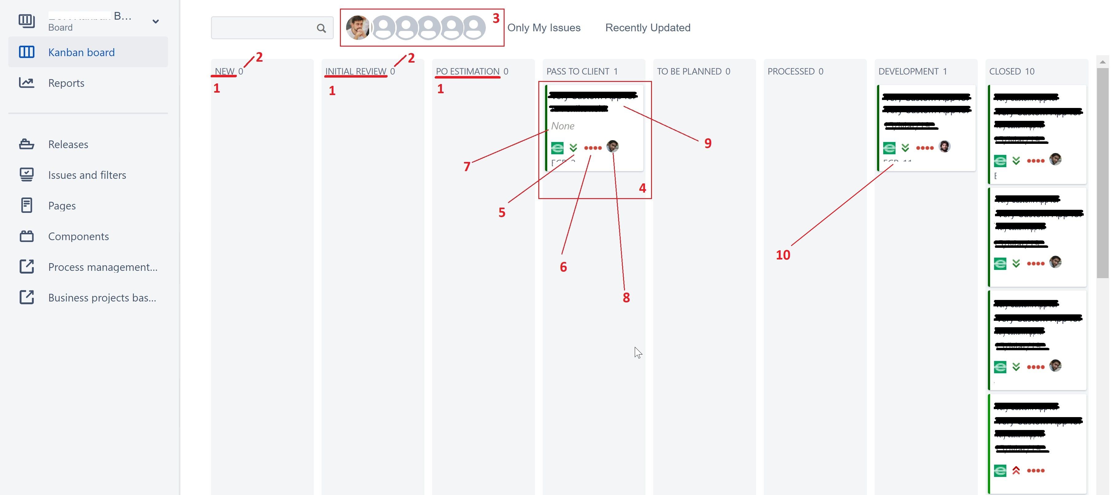 JIRA kanban board screenshot