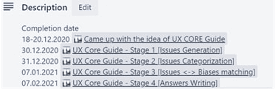 UXCG project progress in Trello ticket